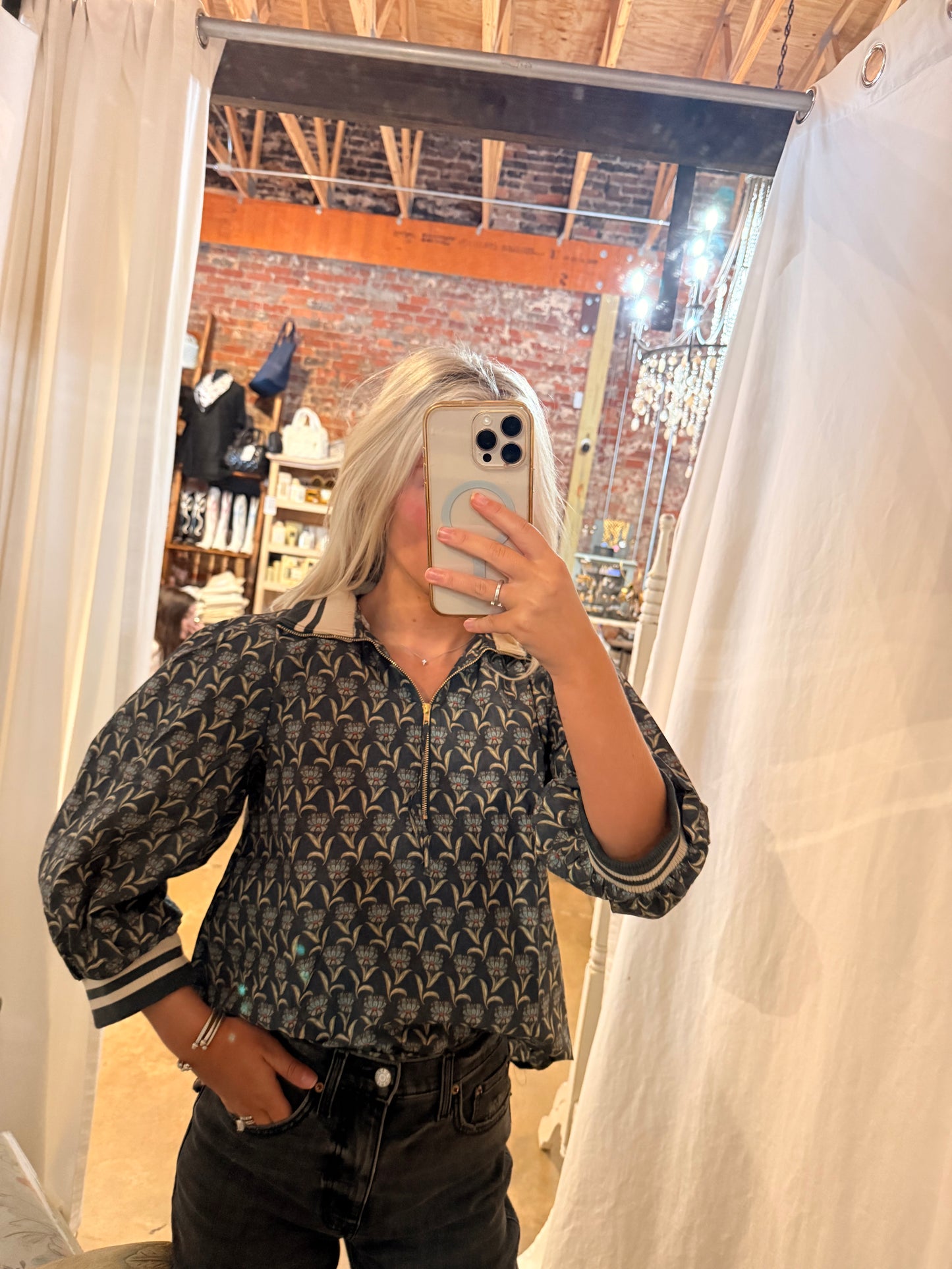 High Neck Fall Printed Blouse