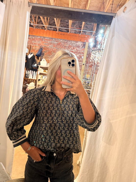 High Neck Fall Printed Blouse