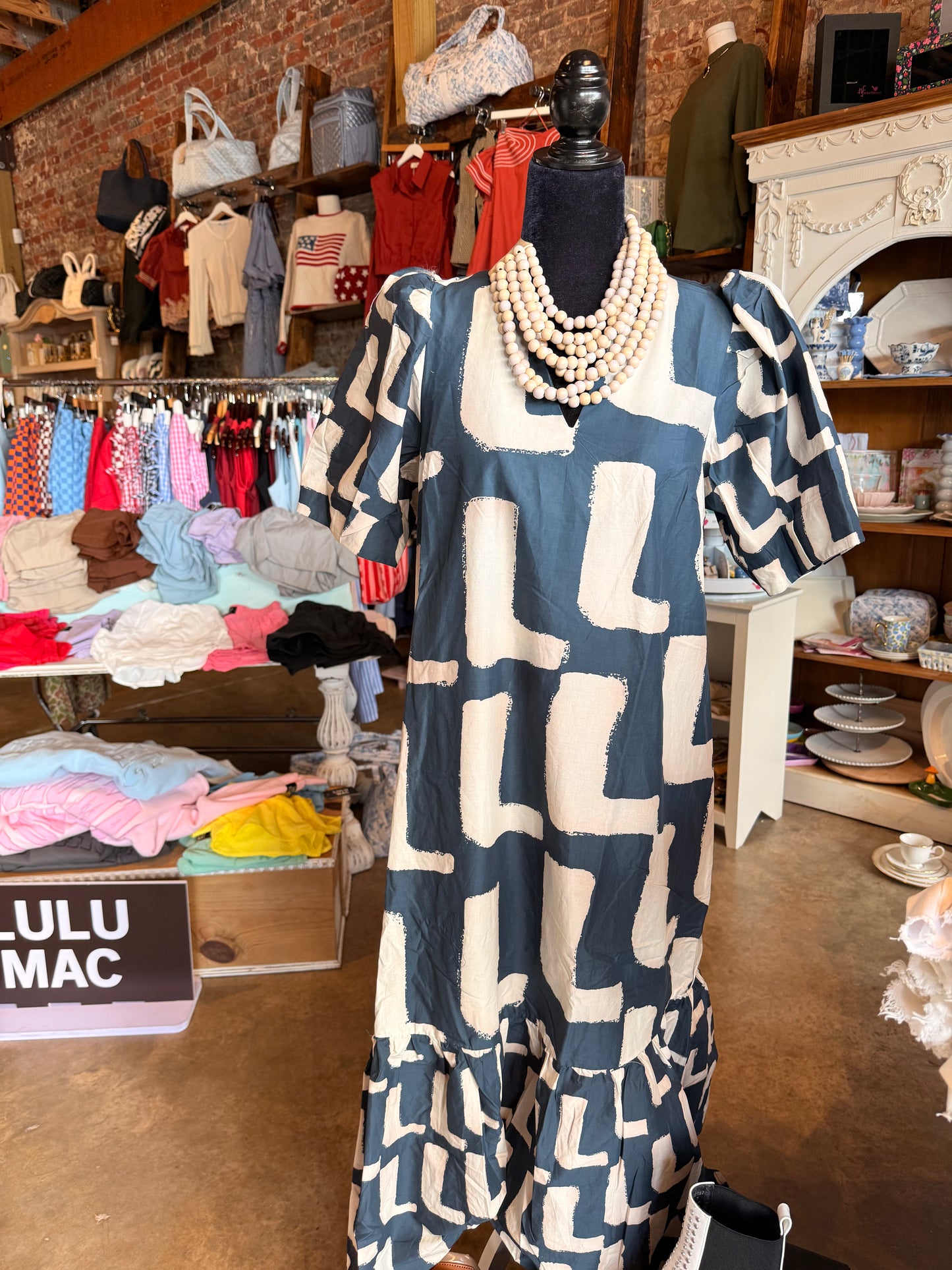 Navy Nancy Printed Midi Dress