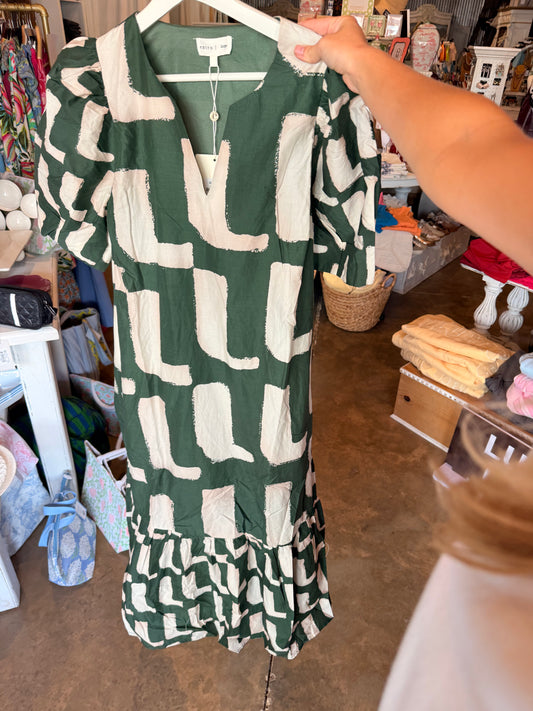 Olive Green Nancy Printed Midi Dress