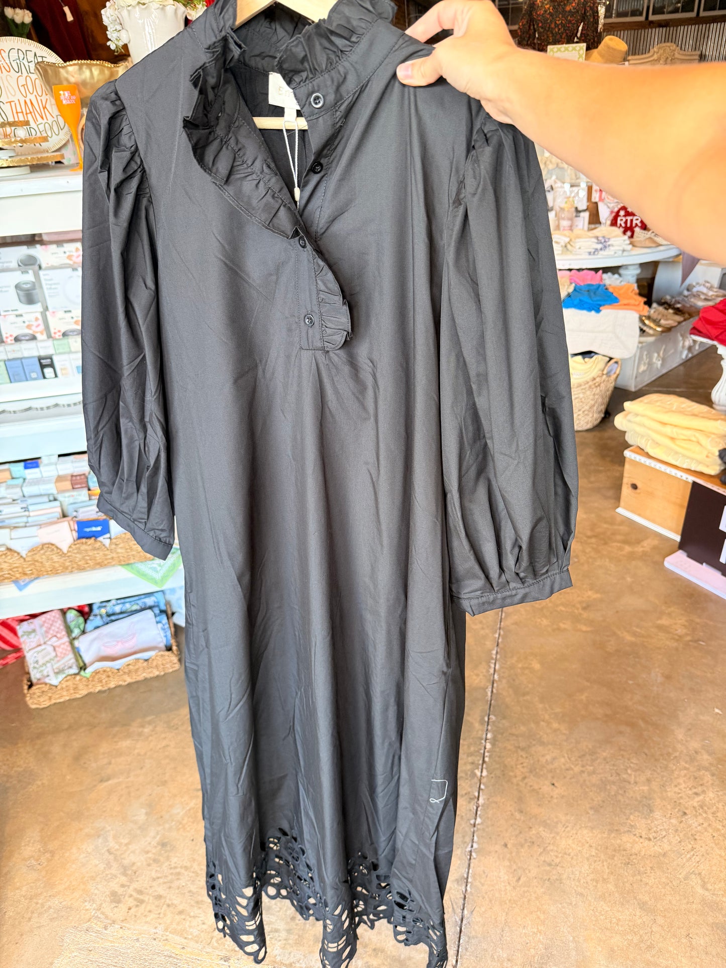 Black Embroidered Midi Dress