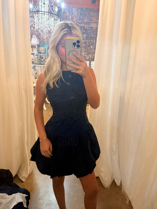 Lana Navy Embroidered Sequin Dress