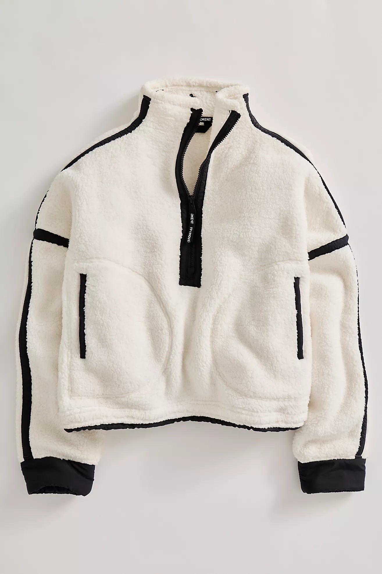 Free People Mountain High Half Zip Fleece White Black Pullover