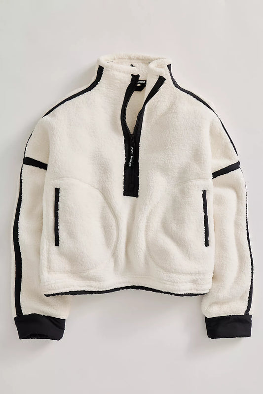 Free People Mountain High Half Zip Fleece White Black Pullover