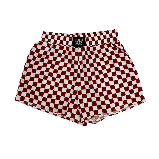 LuLu Mac Crimson and White Checkered Shorts