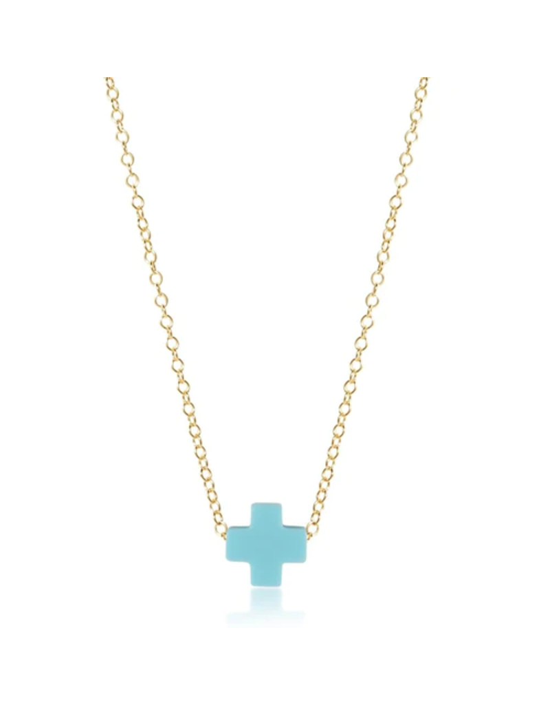 Gold 16” Necklace Turquoise Cross