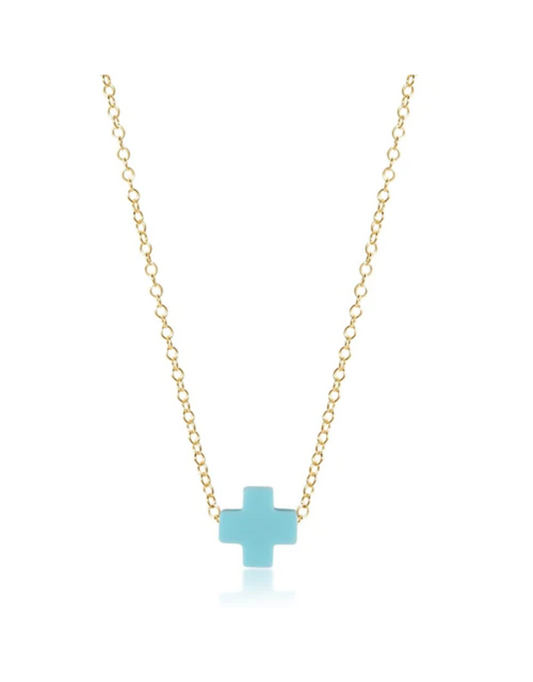 Gold 16” Necklace Turquoise Cross