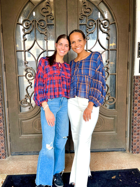 Navy+ Red Babydoll Flannel