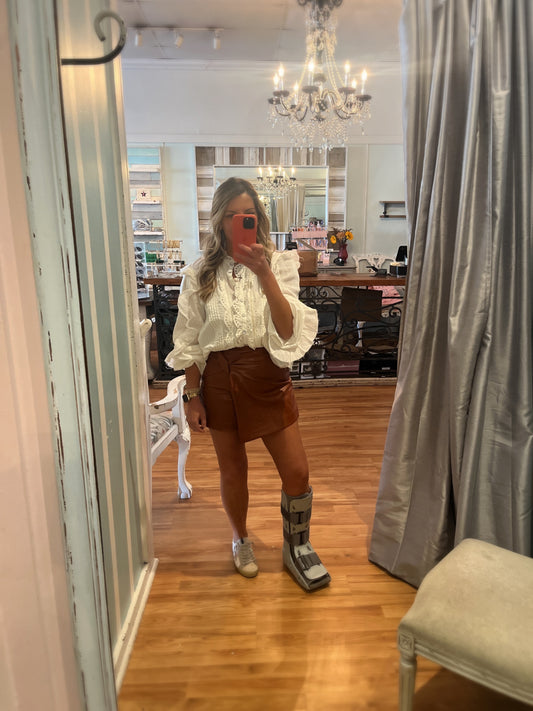 Free People Cece White Scalloped Shirt