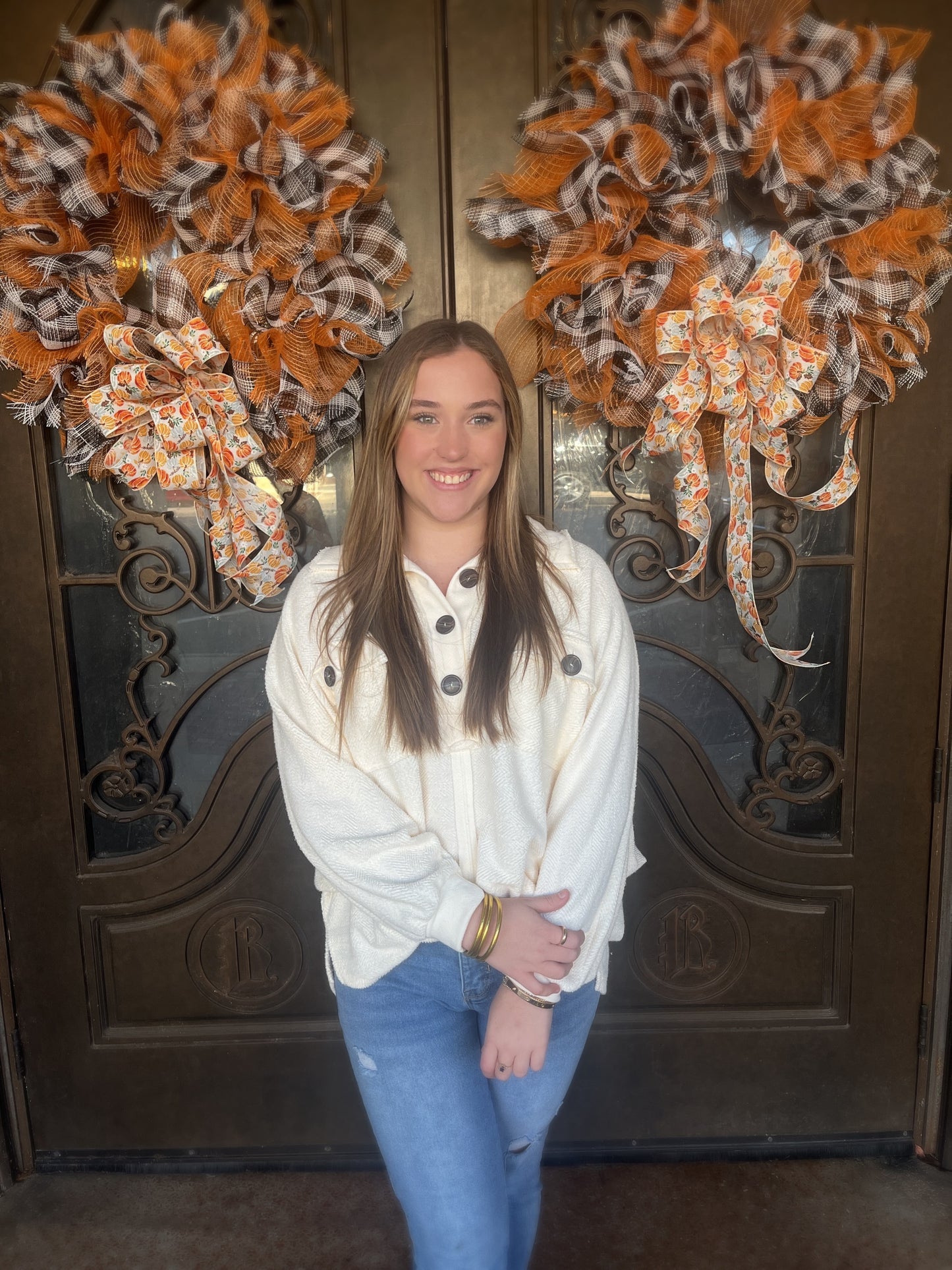 Cream Double Pocket Sweater