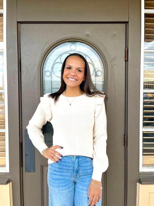 Cream Ruffle Sweater