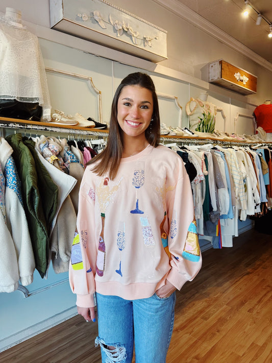 Queen Of Sparkles Pop The Bubbly Sweatshirt