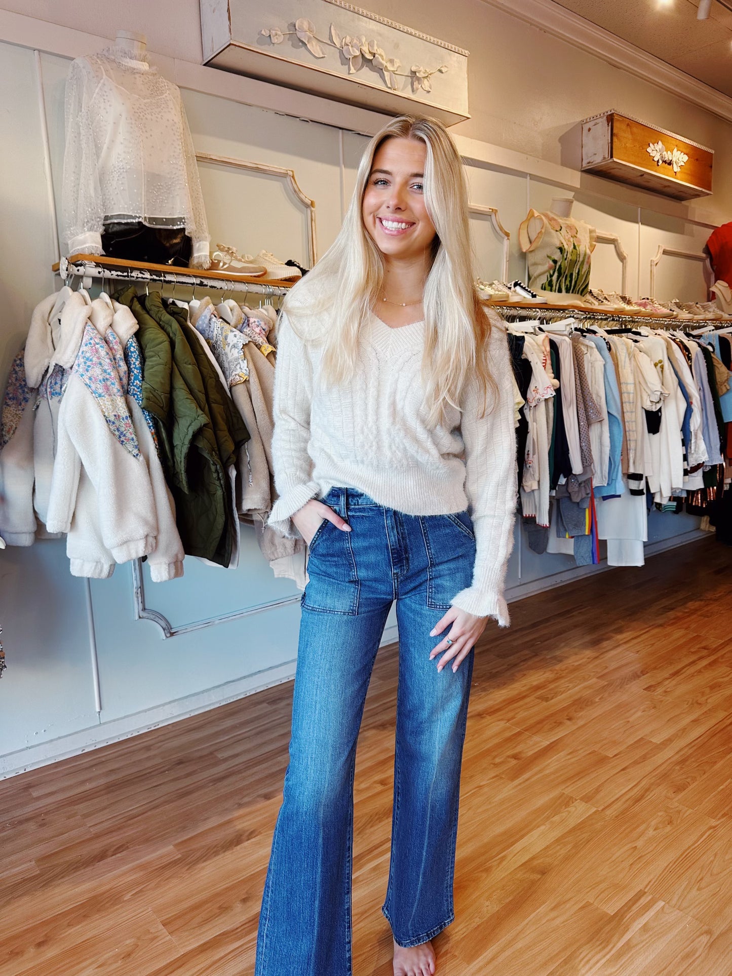 Mae Cropped Ruffle Sweater