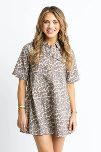 Cheetah Print Button Up Mini Dress