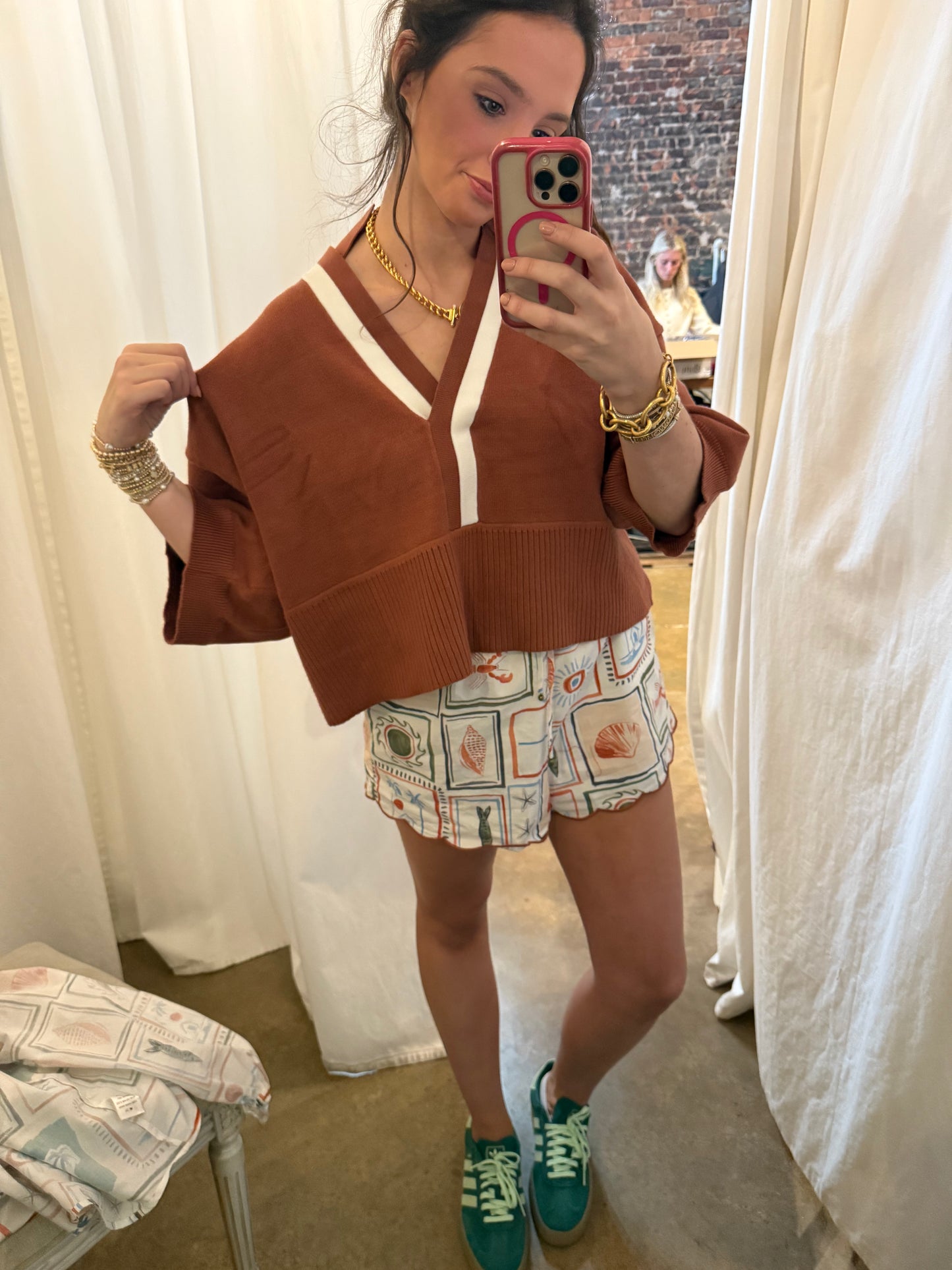 Rust and White Short Sleeve Sweater