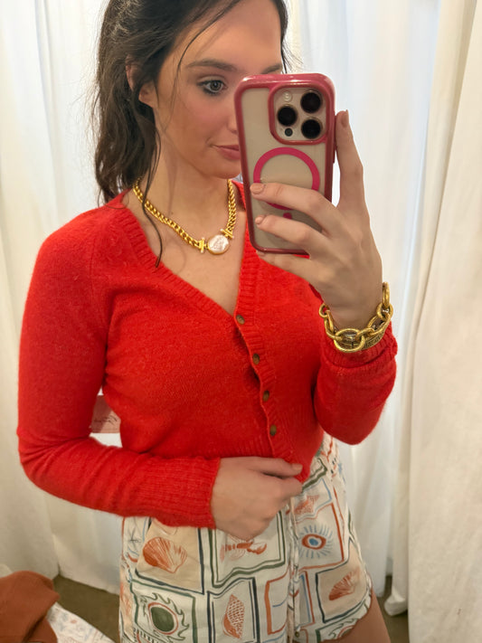 Red Cherry Cropped Sweater