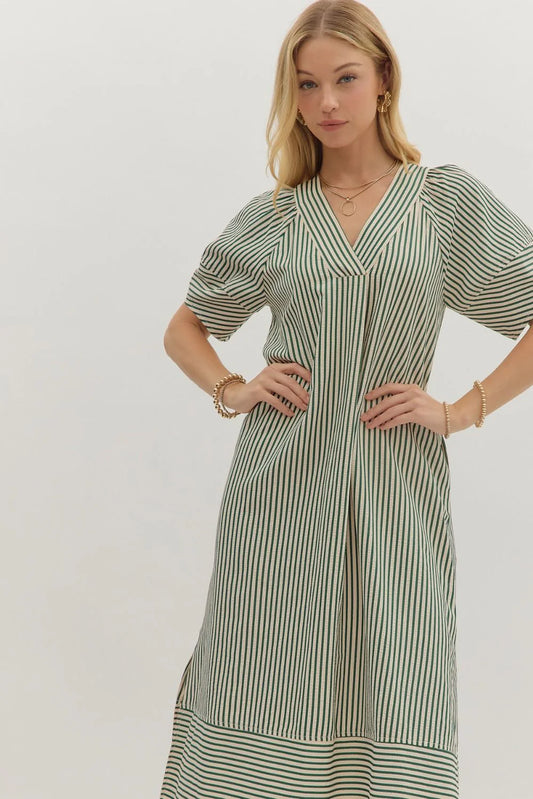Green and White Stripe Midi