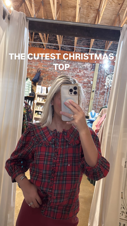 Red Plaid Peter Pan Collar Top