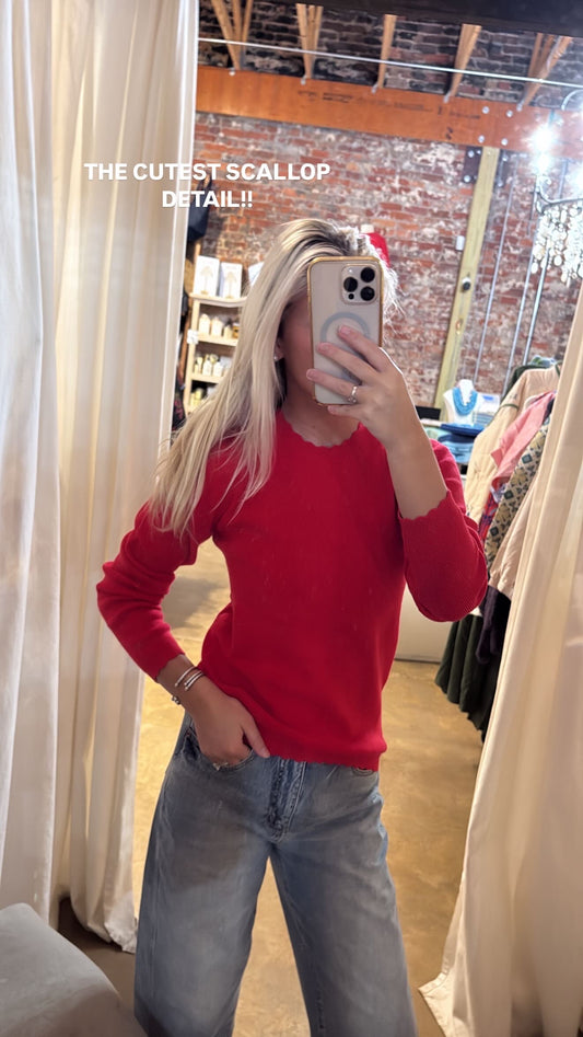 Red Scalloped Collar Sweater