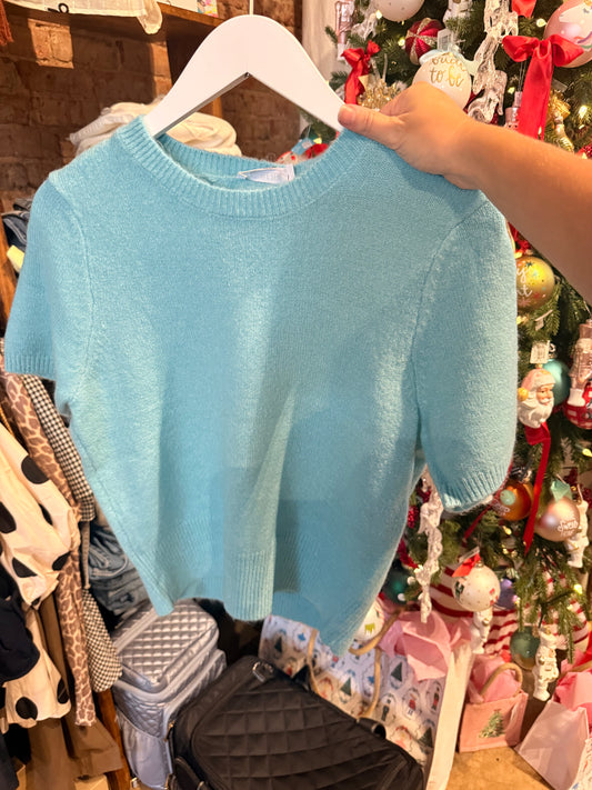 Ice Blue Short Sleeve Sweater