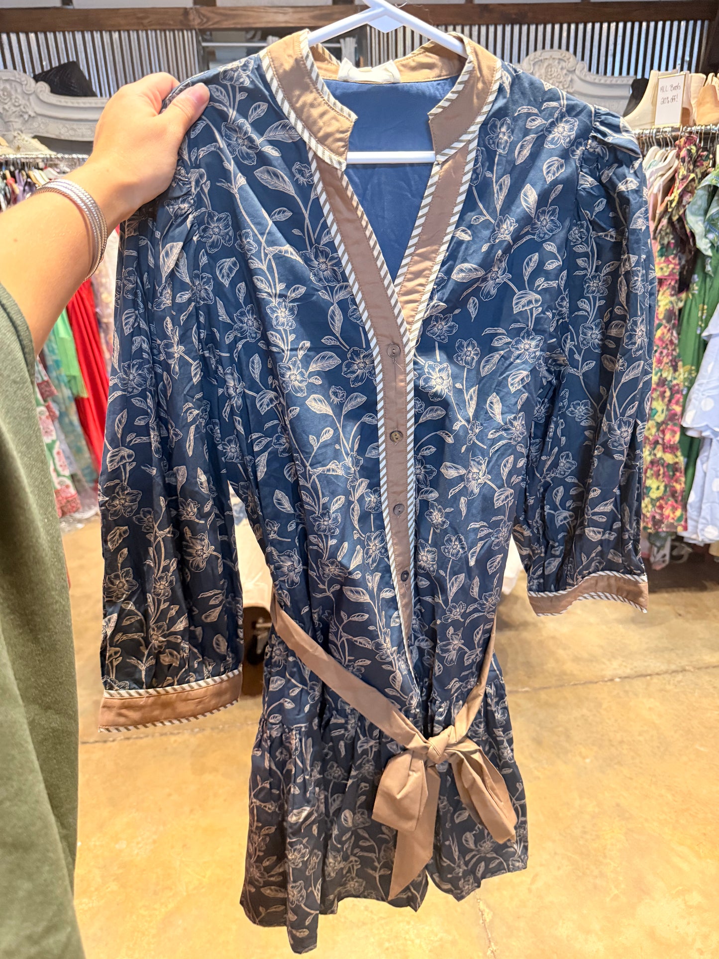 Navy and Brown Floral Dress