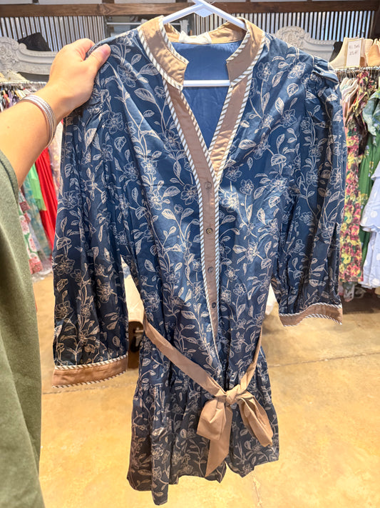 Navy and Brown Floral Dress