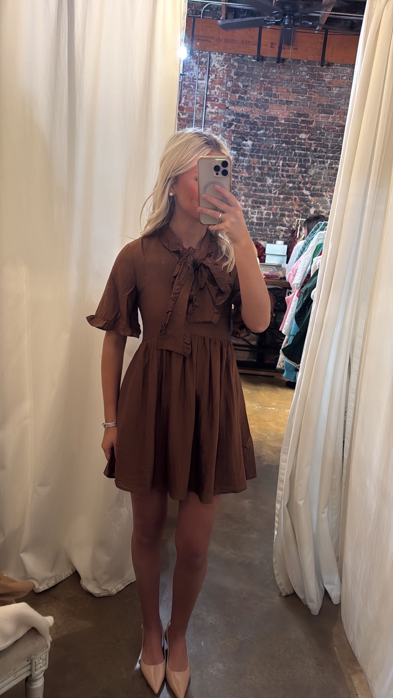 Brown Ruffle Mini Dress