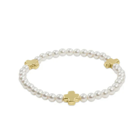 Extends Signature Cross Pearl Pattern 4mm Bead Bracelet - Gold