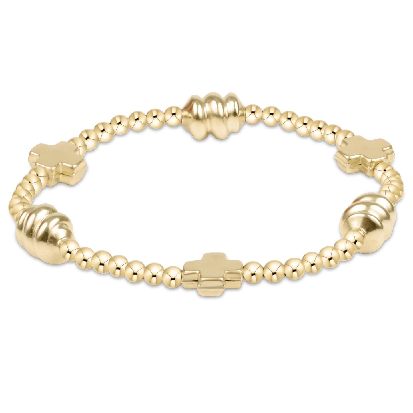 signature cross admire gold pattern 3mm bead bracelet - gold