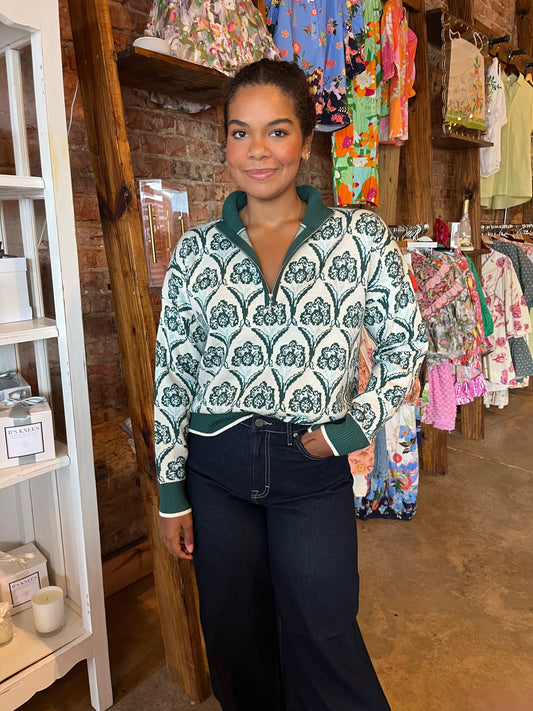 Green and Blue QuaterZip Sweater