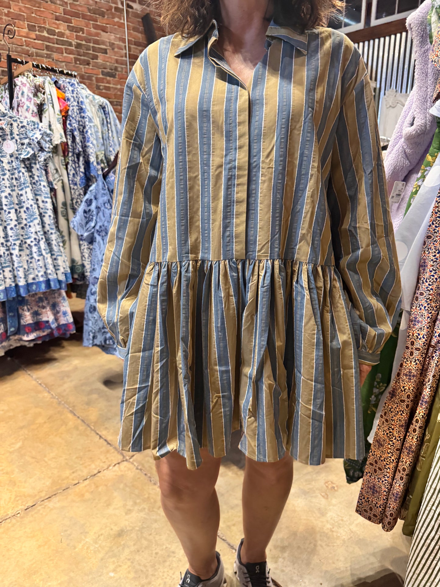 Fall Stripe Blue and Green Dress