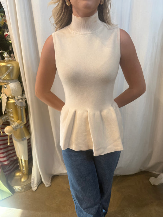 Cream Ruffle Sleeveless Sweater
