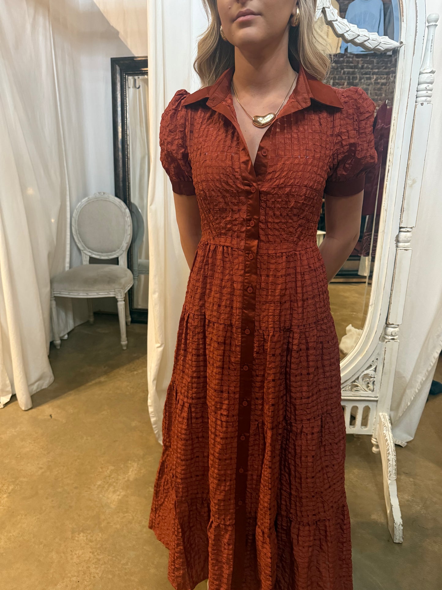 Orange Printed Midi Dress