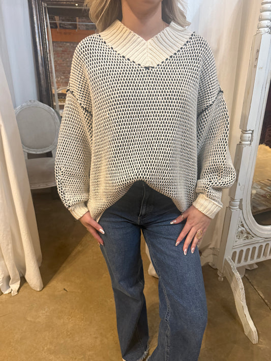 Ivory Black Combo Free People Sweater