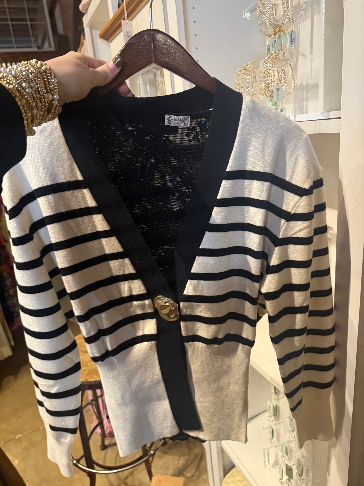 Black Stripe Gold Button Cardigan