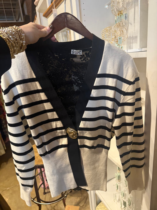 Black Stripe Gold Button Cardigan