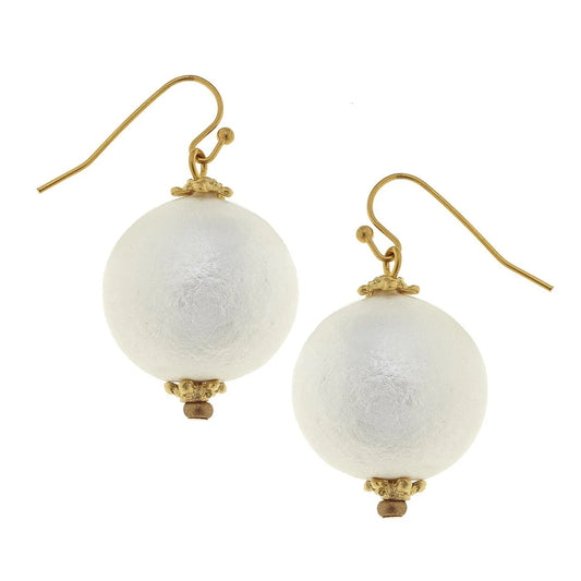 Susan Shaw White Cotton Pearl Earrings