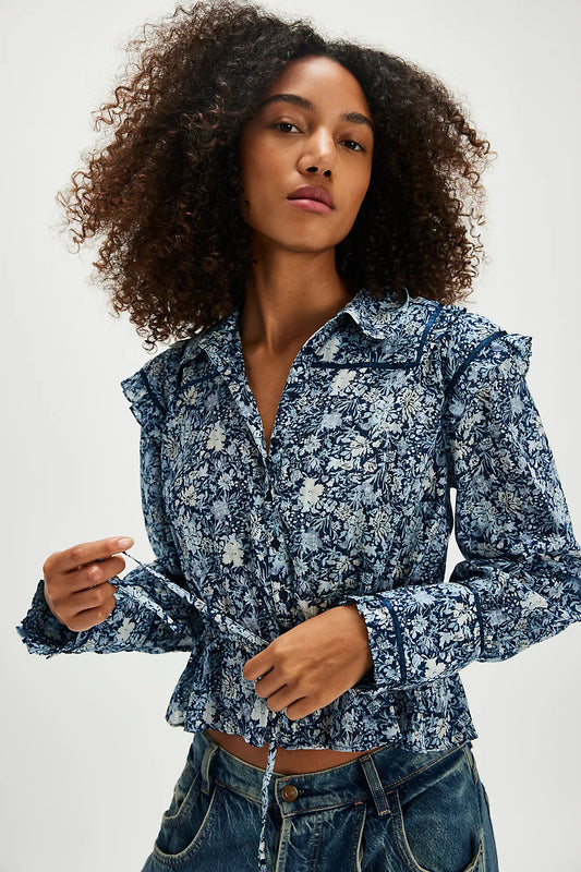 Free People Blue Printed DayBreaker Blouse