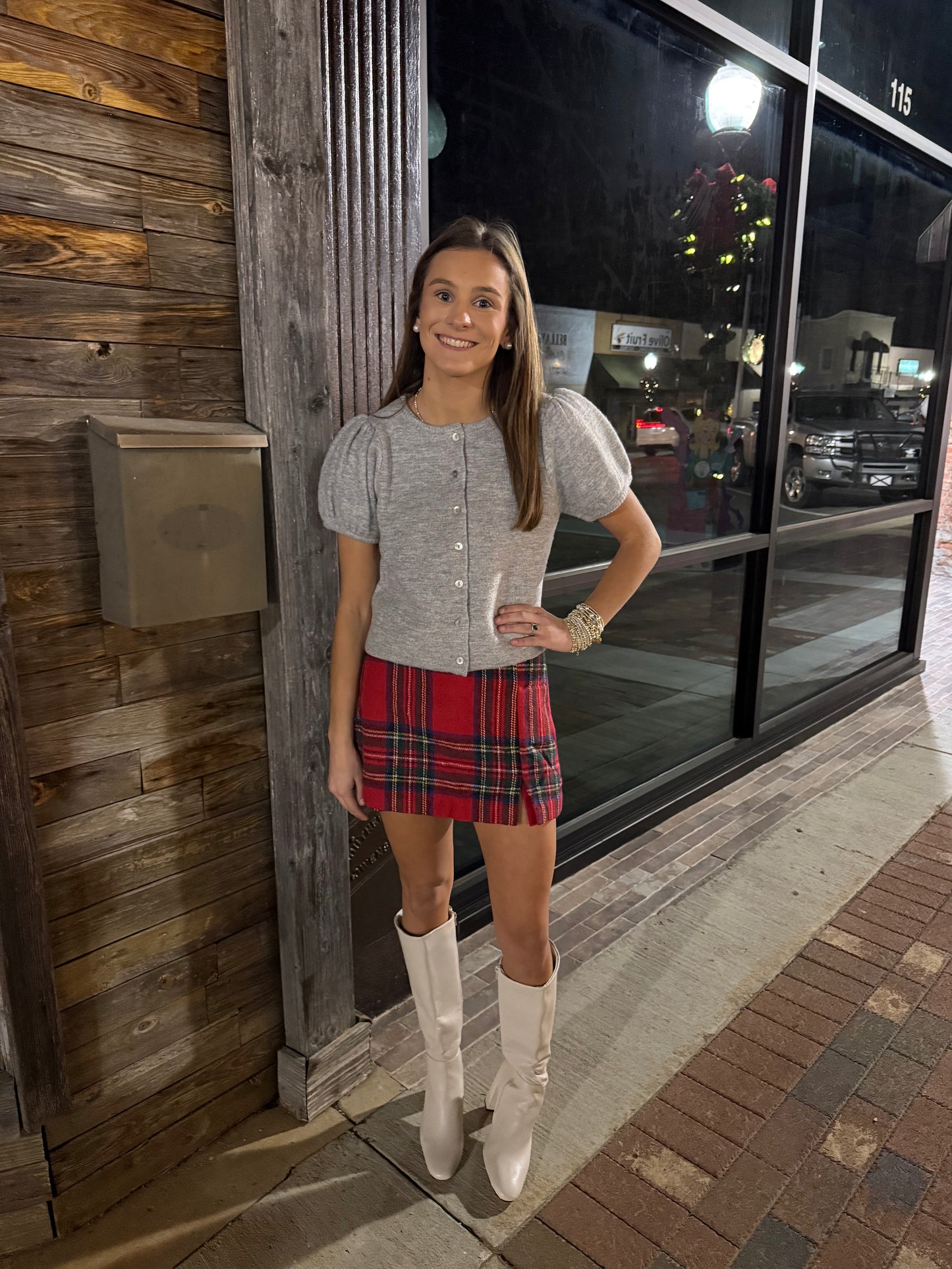 Grey Button Short Sleeve Sweater