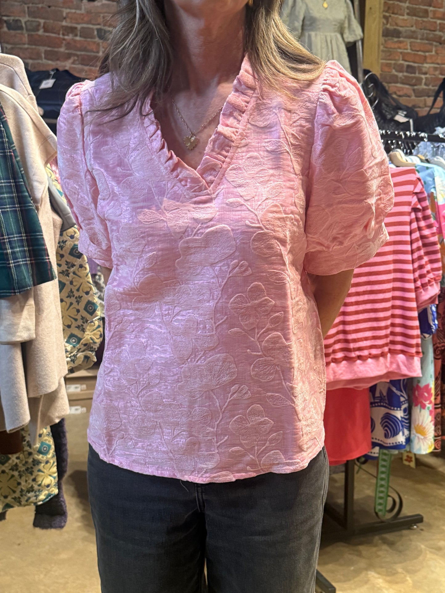 Pink Velvet Puff Sleeve Top