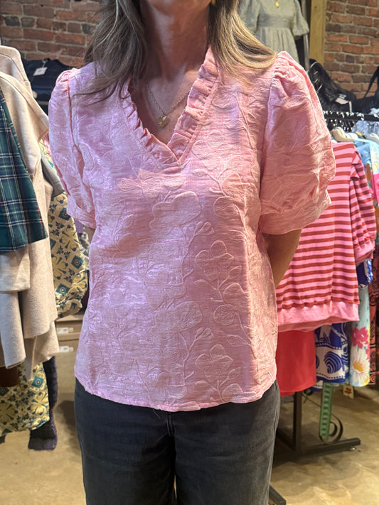 Pink Velvet Puff Sleeve Top