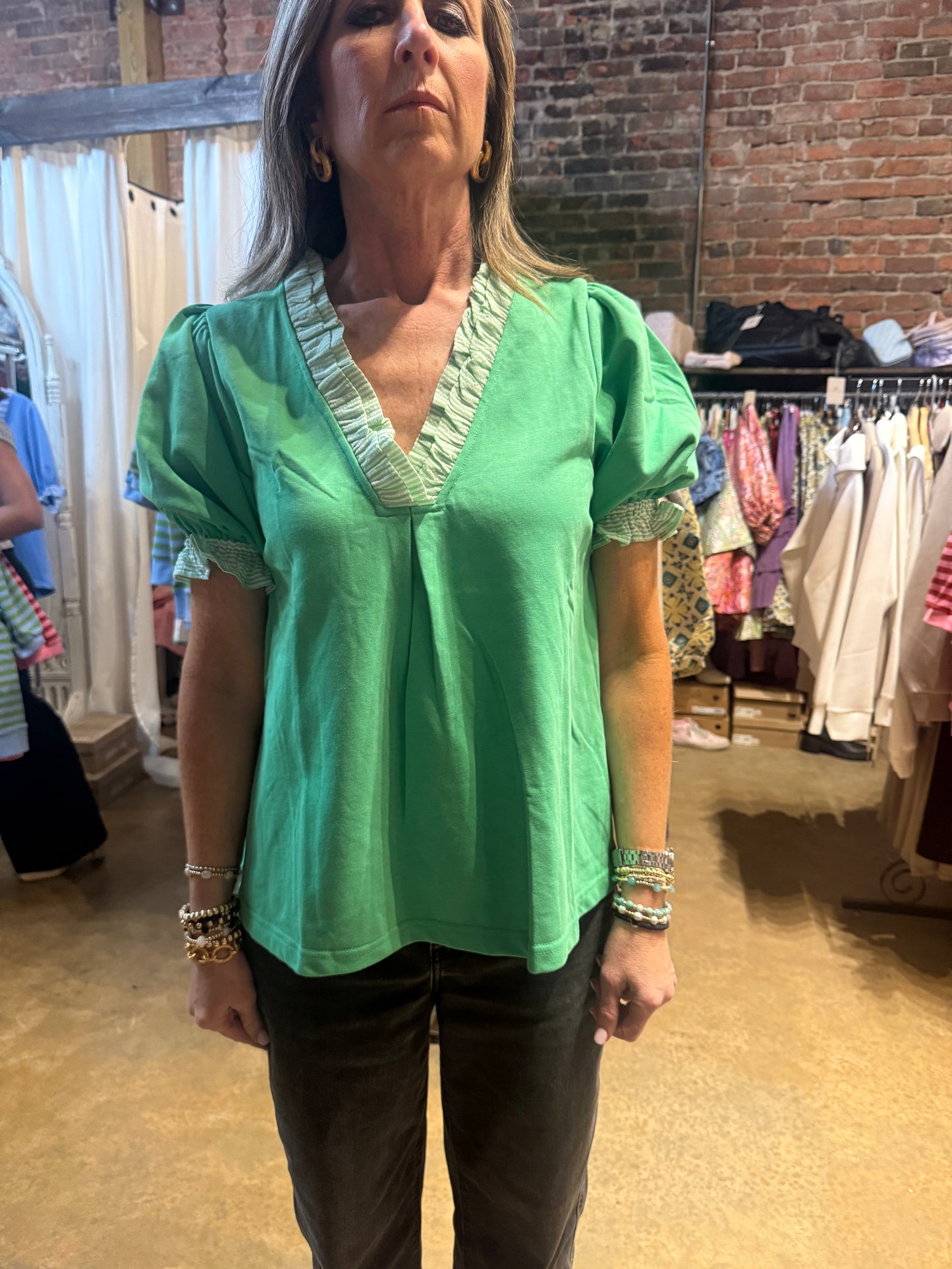 Green Ruffle Top