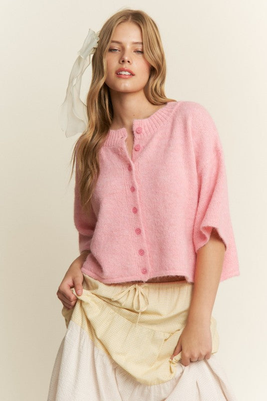 Baby Pink Button Up Sweater