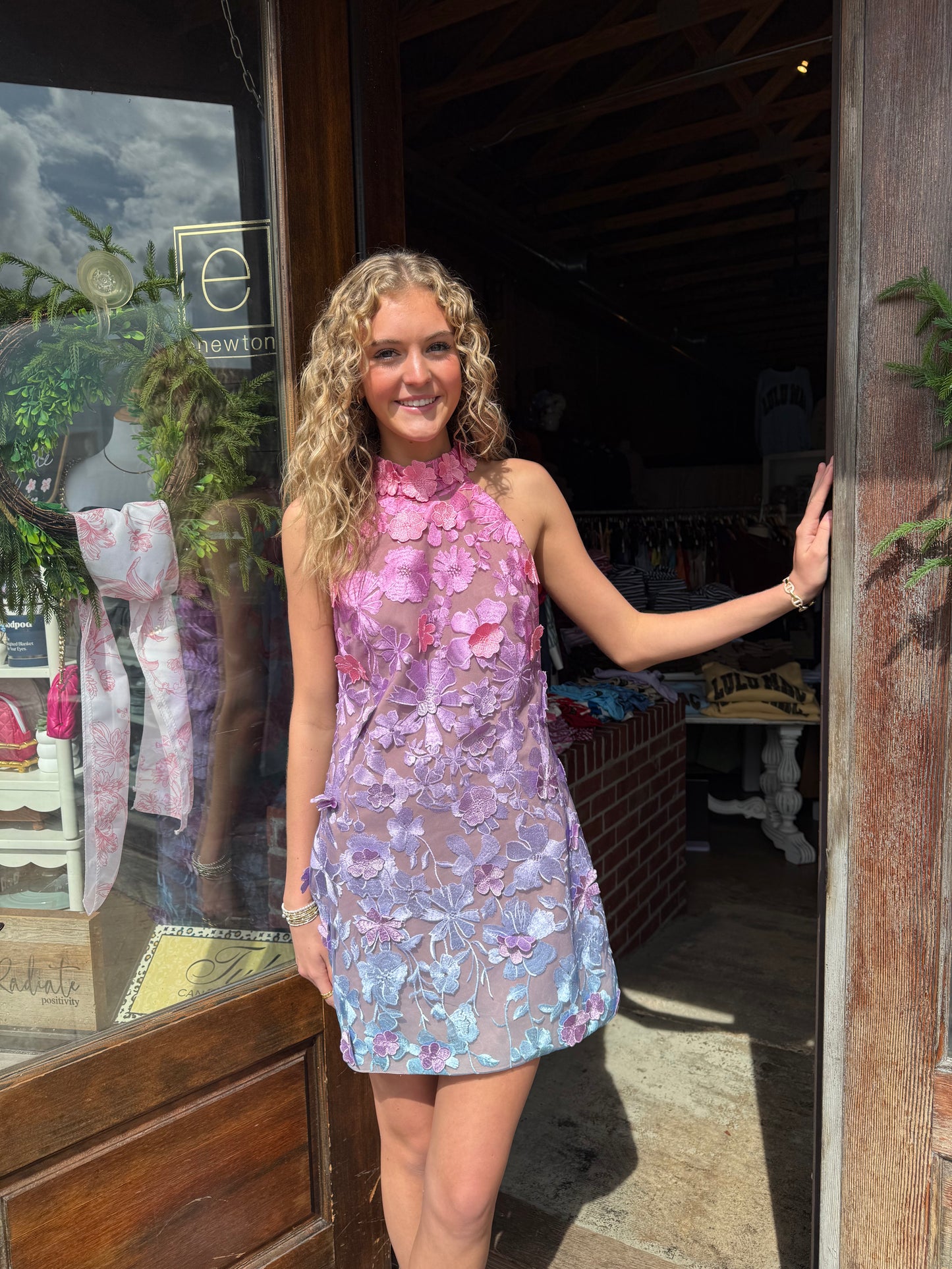 Elle Halter Mini Dress Pink and Blue Ombre