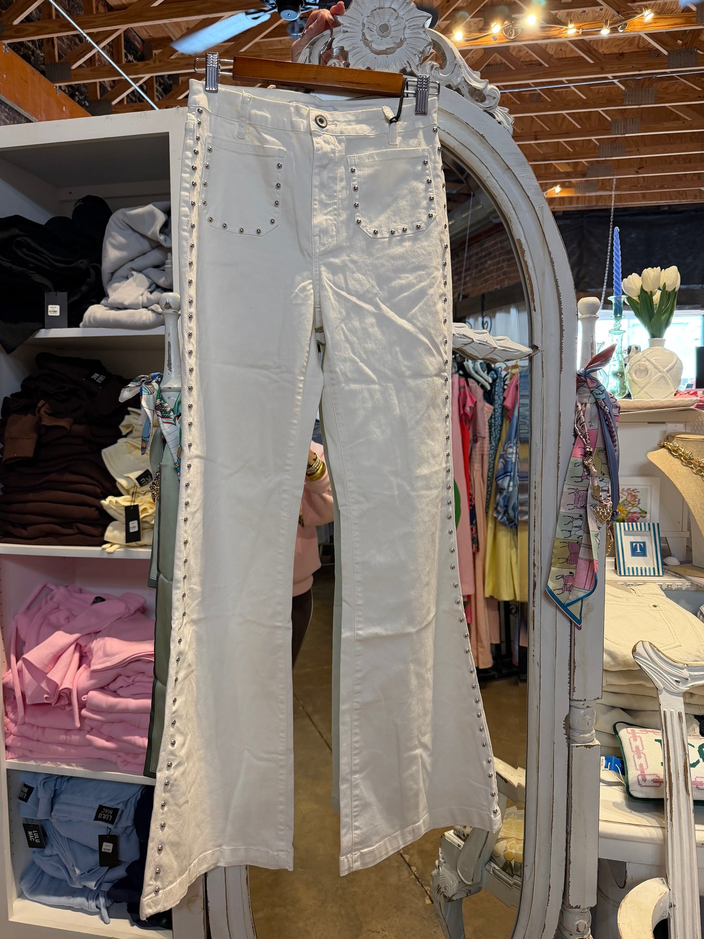 White Flare jeans with Studs