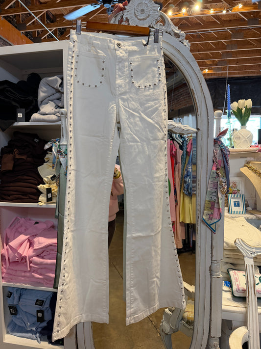 White Flare jeans with Studs