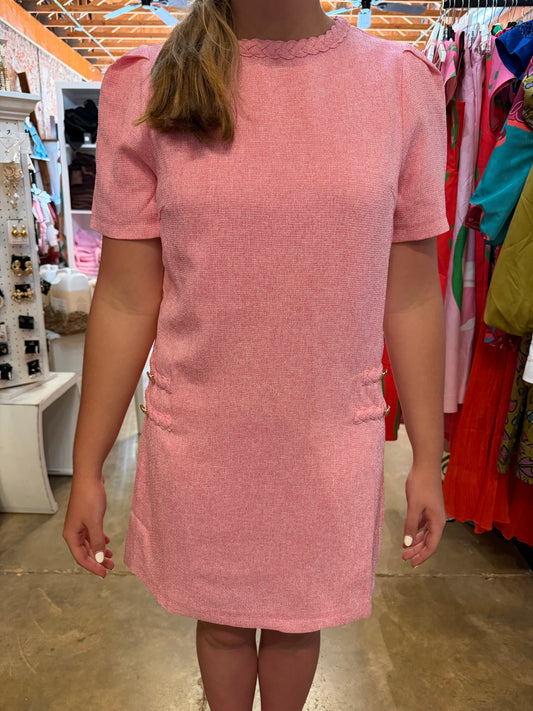 Tweed Pink and Gold Button Dress
