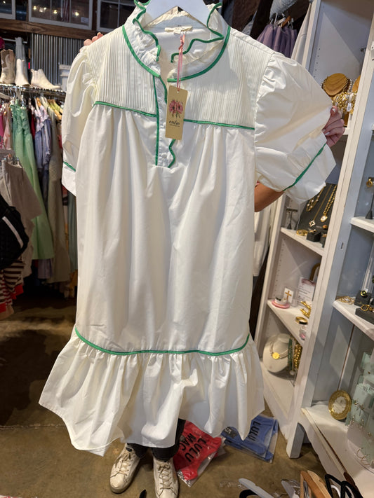Cream dress with green trim