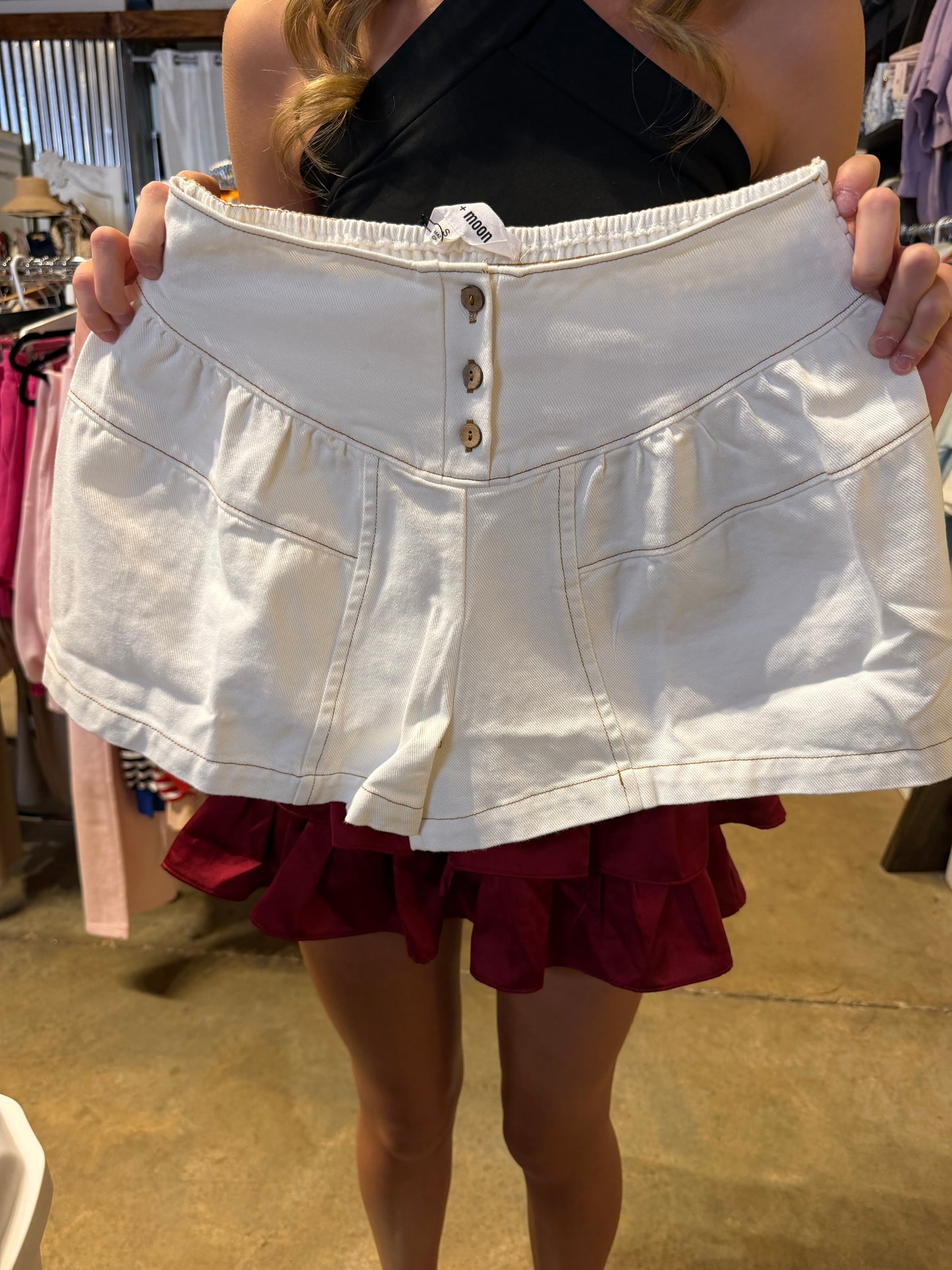 Off White Button Up Shorts