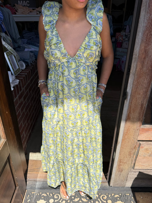 Floral Green & Blue Maxi